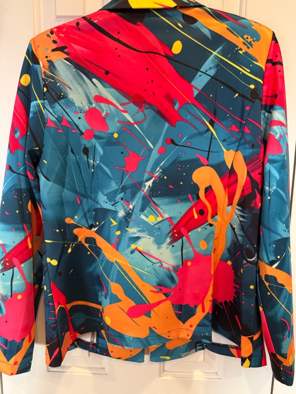 Abstract Splash Print NWOT Women's Blazer Jacket - Blue/Red/Orange - Picture 6 of 7